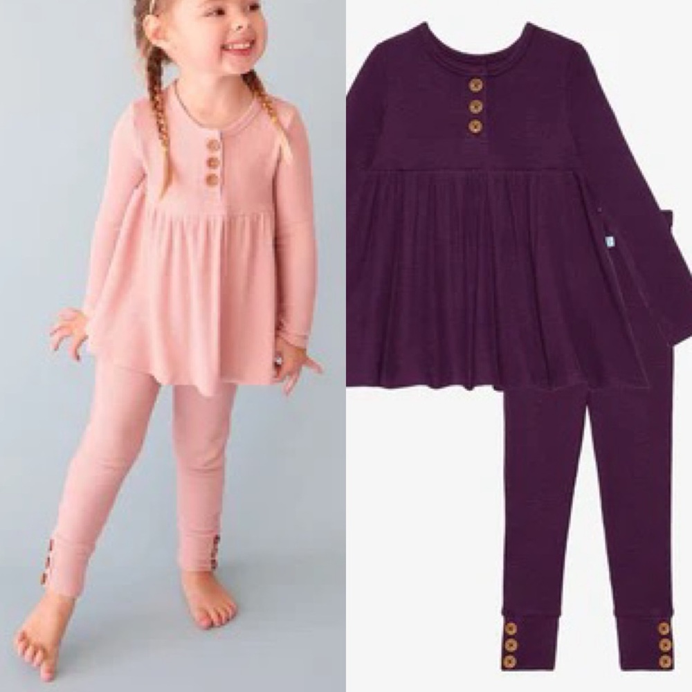 TWO Posh Peanut 5T waffle peplum sets Pink and Purple Kids